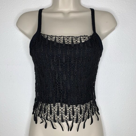 Hyper Fem French BLACK LACE DROPLETS Tank Top Blouse BELLE AMIE Beach Club Cross - Picture 1 of 5